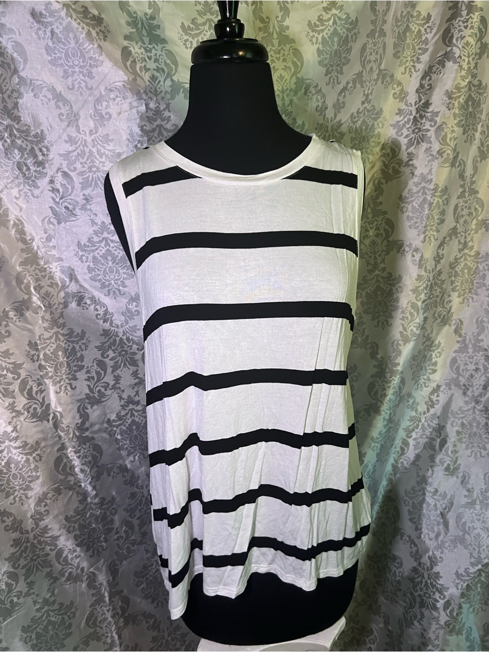 Halogen Black and White Striped Sleeveless Tank Top